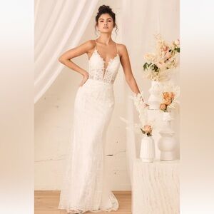 Wedding dress. 

Wonderstruck White Glitter Lace-Up Embroidered Lace Maxi Dress